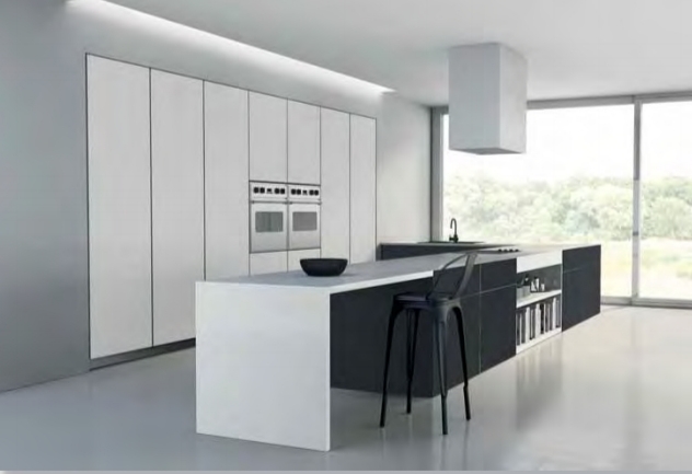 Cocina minimalista en blanco y negro
